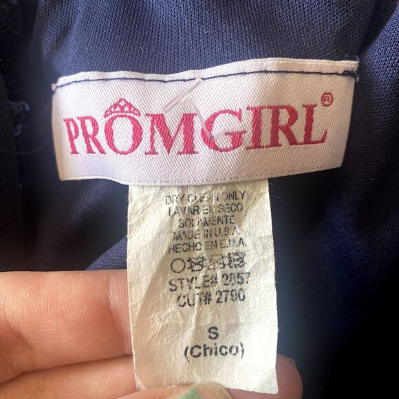 PromGirl Sequin Lace Up Back Mini Dress Semiformal Plunge Navy Blue Size Small - Picture 5 of 5